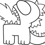 A fun, free printable coloring page featuring a cute Among Us crewmate dressed as Godzilla for kids to color.