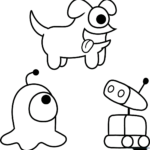 Black and white line art of an Among Us pet character with bold outlines, designed for children to color with markers or crayons.